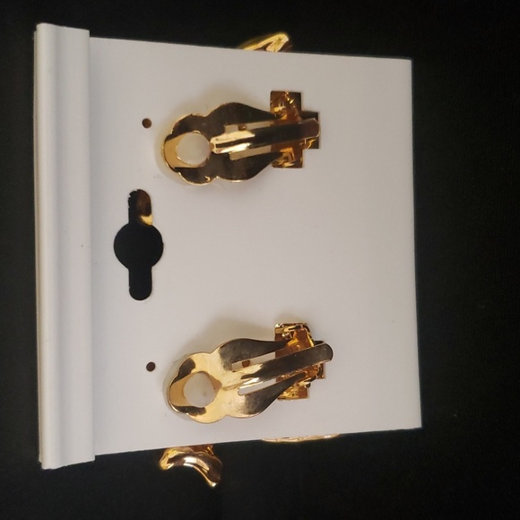 Criss Cross Gold Edge Two Tone Silver Clip Earrings - Picture 3 of 3